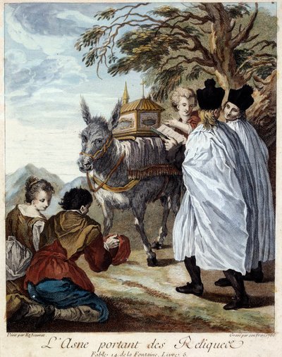 Osel nesoucí relikvie. Ilustrace k bajce od Jean de La Fontaine. Obraz Etienna Jeaurata (1699-1789) od Étienne Jeaurat