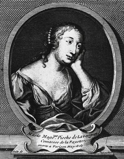 Medailonový portrét Marie-Madeleine Pioche de La Vergne, Comtesse de La Fayette (1634-1693), francouzský romanopisec, rytina Etienne Jehandier Desrochers (1668-1741) od Etienne Jehandier Desrochers