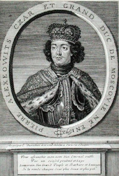Petr I. (1672-1725) (rytina) od Etienne Jehandier Desrochers
