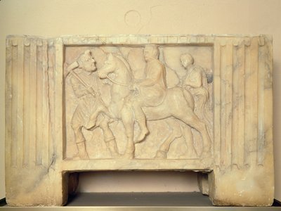 Alabastrová urna se zesnulým na cestě do podsvětí, 9.-1. století př. n. l. (alabastr) od Etruscan