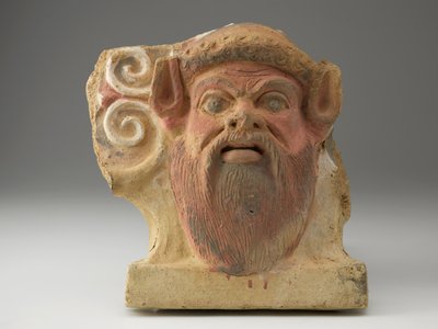 Antefix ve tvaru hlavy satyrů, polovina 5. století (terakota s pigmentem) od Etruscan