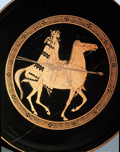 Etruský starověk: detail kylixu představujícího jezdce. Z Falerii Veteres (Civita Castellana) 5. století př. Kr. Řím, Národní muzeum Villa Giulia od Etruscan