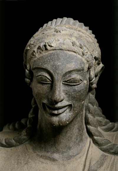 ETRUSCAN ART: Apollón (detail). cca 510-490 př. n. l. Z Veia, svatyně v..., cca 510-490 př. n. l. (terakota) od Etruscan