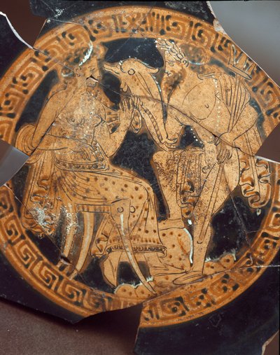 Etruská antika: detail kylixu představujícího Poseidona a Amfitritu. Z Falerii Veteres (Civita Castellana) 6. století př. n. l. Řím, Museo Nazionale di Villa Giulia od Etruscan