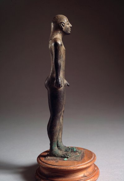 Etruská civilizace: bronzová socha „“ kouros “, z Talamone, Itálie, 540-530 př. n. l., rozměr 21 cm od Etruscan
