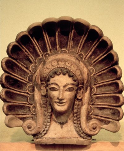 Upevnění v etruském chrámu ve Veii, 6. století před naším letopočtem (polychromovaná keramika) od Etruscan