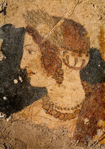 Hlava mladé ženy, Velia, z hrobky Orcus (nástěnná malba) od Etruscan