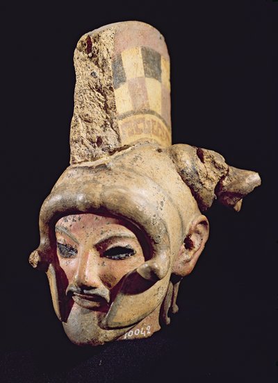 Hlava válečníka s helmou, ze Satricum (malovaná hlína) od Etruscan