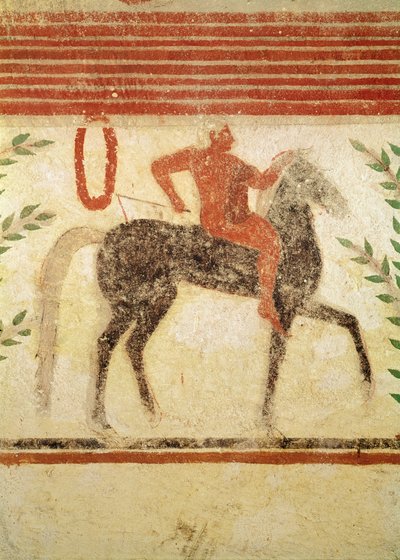 Jezdec, levá strana, z Baronovy hrobky, cca 500 př. n. l. (nástěnná malba) od Etruscan