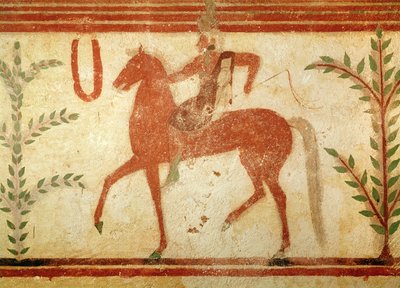 Jezdec, pravá strana, z Baronovy hrobky, cca 500 př. n. l. (nástěnná malba) od Etruscan