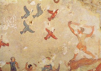 Lovec ptáků, z Hrobky lovu a rybolovu, cca 520-10 př.nl (nástěnná malba) od Etruscan