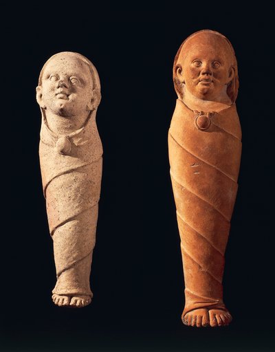 Terakotová ex-voto s dětmi, z votivního třeně, z Tessennano (Lazio). Etruská civilizace, 4. století před naším letopočtem. od Etruscan