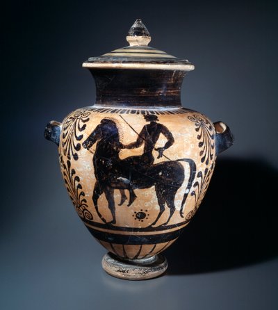 Terakotová stamnos představující jezdce, 500-490 př.nl od Etruscan