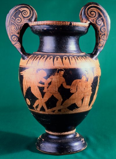 Volutní krater od malíře z Mohuče, zobrazující válečníka a amazona. Červenofigurová keramika. Etruská civilizace, 4. století před naším letopočtem. od Etruscan