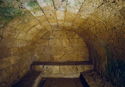Etruská civilizace: pohled na hrobku del Gran Duca (velkovévoda nebo velkovévoda), konec 3. století př. Kr. Chiusi, Itálie od Etruscan Etruscan