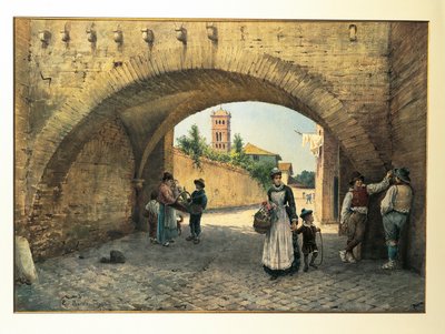 Itálie, Řím, oblouk Tolomei od Ettore Roesler Franz, akvarel od Ettore Roesler Franz
