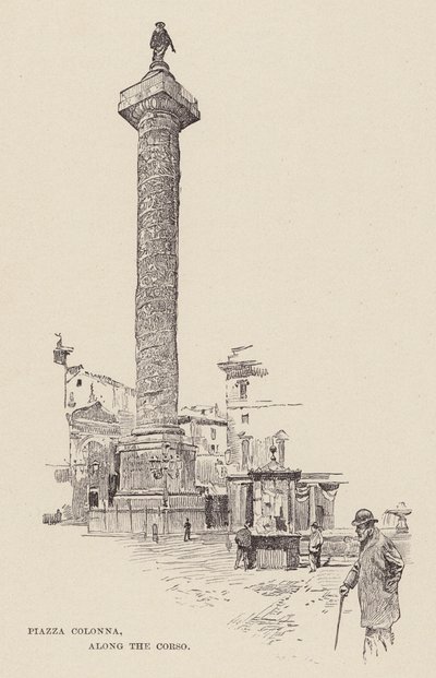 Piazza Colonna, podél Corsa (rytina) od Ettore Tito