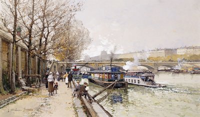 Čluny na Seině od Eugene Galien Laloue