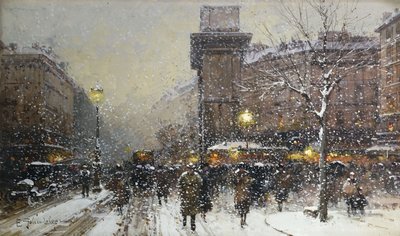 La Porte St. Martin (černá křída a tělová barva) od Eugene Galien Laloue