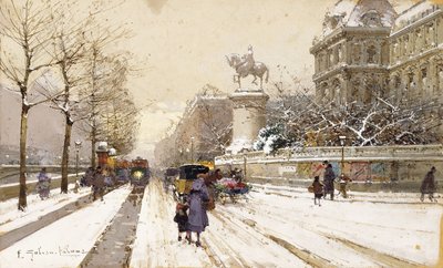 Paříž v zimě od Eugene Galien Laloue