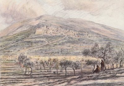 Assisi (barevná litografie) od Eugene (after) Burnand