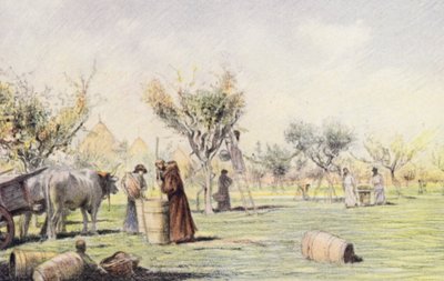 Mnich Giles při práci na vinici (barevná litografie) od Eugene (after) Burnand