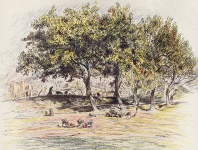 Mnich Juniper uřízne praseti nohu, aby ji dal nemocnému (barevná litografie) od Eugene (after) Burnand