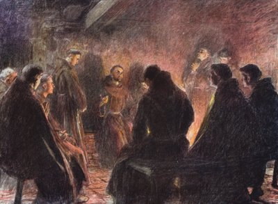 Svatý František a bratři Rozprava o Bohu (barevná litografie) od Eugene (after) Burnand
