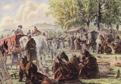 Kapitula u Panny Marie Andělské u Assisi (barevná litografie) od Eugene (after) Burnand