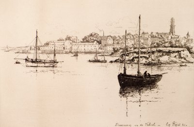 Douarnenez při pohledu z Treboulu (lept) od Eugene Bejot