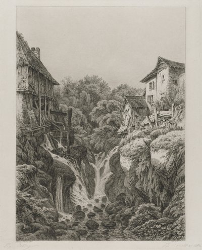 Mlýn a vodopád Grésy poblíž Aix-les-Bains, 1856. od Eugene Bléry