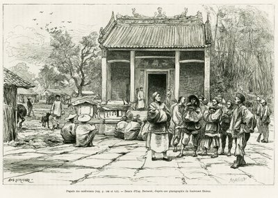 Konference Pagoda, Monkay. Rytina Eugena Burnanda, k ilustraci příběhu Sur les frontières du Tonkin, od doktora P. Neisse, in le tour du monde 1888, režie Edouard Charton (1807-1890), Hachette, Paříž. od Eugene Burnand