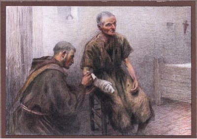 Mnich Bentivoglia ošetřuje malomocného, 1919 od Eugene Burnand