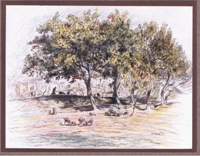 Mnich Juniper uřízne nohu praseti, aby ji dal nemocnému muži, 1919 od Eugene Burnand