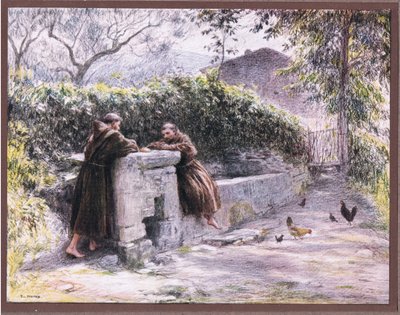 Svačina svatého Františka a mnicha Massea u fontány. Svatý František chválí chudobu, 1919 od Eugene Burnand