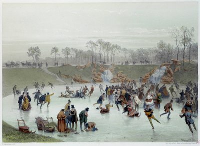 Bruslaři v litografii Bois de Boulogne od Eugena Guerarda od Eugene Charles Francois Guerard