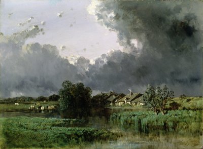 Hamlet na okraji rybníka, 1849 od Eugene Ciceri
