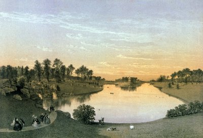 Jezero v Bois de Boulogne, kolem roku 1860 (rytina) od Eugene Ciceri
