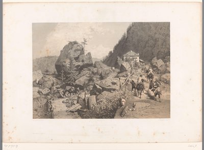 Cestující na průsmyku Tête Noire mezi Martigny a Chamonix Passage de la Tete Noire (název na objektu) Tváře ve Švýcarsku a Savoy (název série) La Suisse et la Savoie (název série na objektu) od Eugene Ciceri