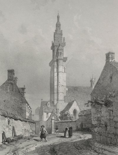 Malebné a romantické cesty starověkou Francií. Bretaň: Kostel Roscoff. od Eugene Ciceri