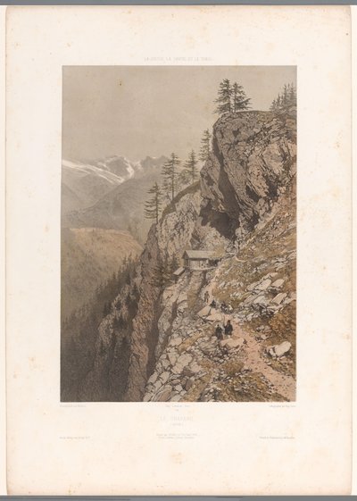 Turisté na horské stezce v Chamonix a Mont Blanc Le Chapeau (titul na objektu) Památky ve Švýcarsku, Savojsku a Tyrolsku (název série) La Suisse, la Savoie et le Tyrol (název série na objektu) od Eugene Ciceri