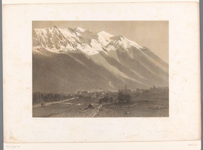 Pohled na Chamonix na úpatí Mont Blancu Le Mont Blanc et Chamonix (název na objektu) La Suisse et la Savoie (název série) Tváře ve Švýcarsku a Savojsku (název série na objektu) od Eugene Ciceri