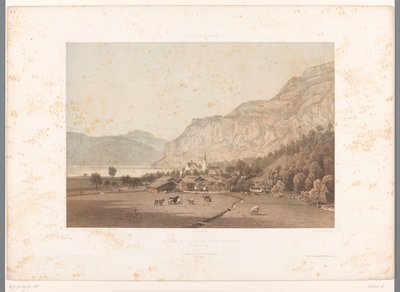 Pohled na Flüelen u jezera Lucerne Flüelen et le lac de Quatre Cantons (název na objektu) Tváře ve Švýcarsku a Savoy (název série) La Suisse et la Savoie (název série na objektu) od Eugene Ciceri