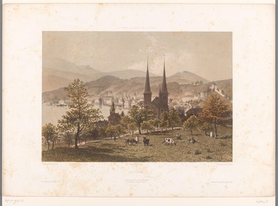 Pohled na Lucern Lucerne (název na objektu) Památky ve Švýcarsku, Savojsku a Tyrolsku (název série na objektu) La Suisse, la Savoie et le Tyrol (název série) od Eugene Ciceri