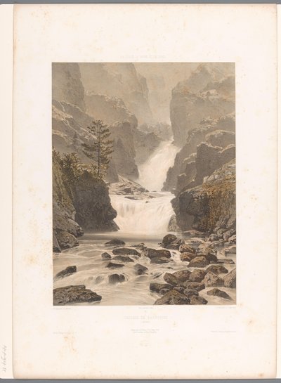 Pohled na vodopád Barberine poblíž Vallorcine Cascade de Barberine (název na objektu) Památky ve Švýcarsku, Savojsku a Tyrolsku (název série) La Suisse, la Savoie et le Tyrol (název série na objektu) od Eugene Ciceri