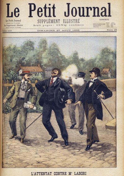 Pokus o atentát na Fernanda Laboriho, jednoho z právníků obhajujících Alfreda Dreyfuse u jeho druhého válečného soudu v Rennes „Le Petit Journal“, srpen 1899. od Eugene Damblans