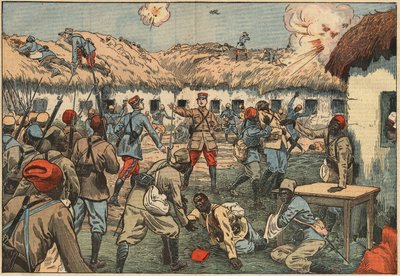 Koloniální jednotky odemkly místo Aoulay (Aoulai) v Maroku pod vedením kapitána Duboina. Ilustrace Damblans. V „Le Pelerin“ ze 7. června od Eugene Damblans