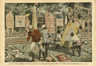 Ilustrace Eugene Damblans (1865-1945) v Le Pelerin, 3. 9. 2005 - Japonci si dělají gigantický nárok na výrobky svého průmyslu podél železničních tratí s plakáty různých tvarů - Reklama, Japonsko, Železniční vlak, Plakáty Plakáty od Eugene Damblans