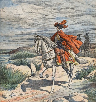 Ilustrace k filmu "Les Trois Mousquetaires" (Tři mušketýři), začátek 20. století (rytina) od Eugene Damblans