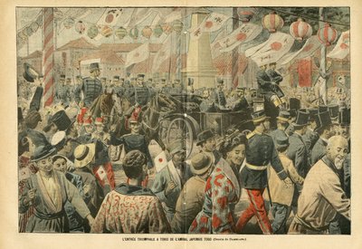 Ilustrace Eugene Damblans (1865-1945) v Le Pelerin, 5.11.05 - Triumfální vjezd japonského admirála Toga do Tokia - Armee, Japonsko, Dav, Tokio - Admiral Admirals, Togo Heihachiro (1848-1934), Civilisté od Eugene Damblans